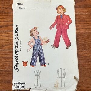 Simplicity 2043 Children’s Overalls Jacket Cap Sewing Pattern Size 4